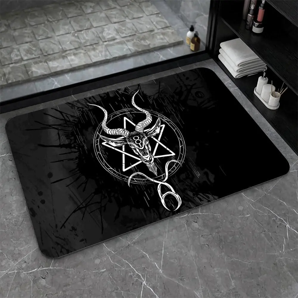 Diatomaceous Earth Bath Mat,Satanic Baphomet Head Non-Slip Volume Super Absorbent Fast Drying Eco-Friendly Easy to Clean for Bathroom Kitchen Door mat 20×31Inch (50 * 80cm)
