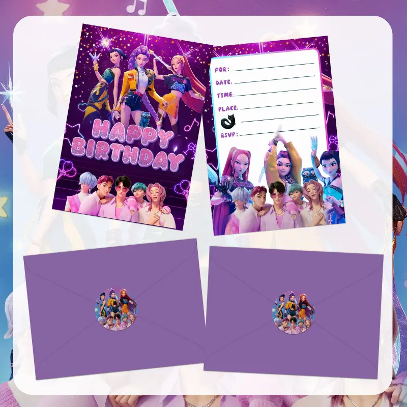 Colorful Birthday Invitation Set-12 handwriteable party invitations, paired with envelopes and stickers, suitable for various themed birthday parties