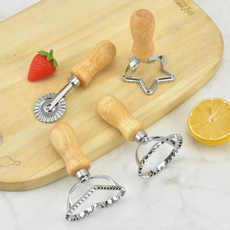 1pc Cookie Cutter, Zine-alloy Biscuit Mold With Wooden Handle, Stamp Maker Cutter With Roller Wheel Set, Kitchen Gadgets, Baking Tools