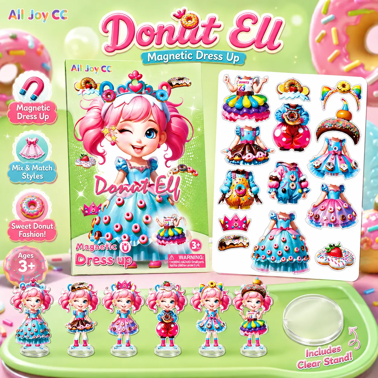 Vibrant Donut-Themed Fairy Magnetic Dress Up Paper Dolls Set with Clothes, Strong Magnet Educational Toy for 3+ Years Girls, Compact Quiet Sensory Travel Activity, Fine Motor Skills Pretend Play, Holiday Stocking Stuffer & Classroom Prize, Classroom Prize