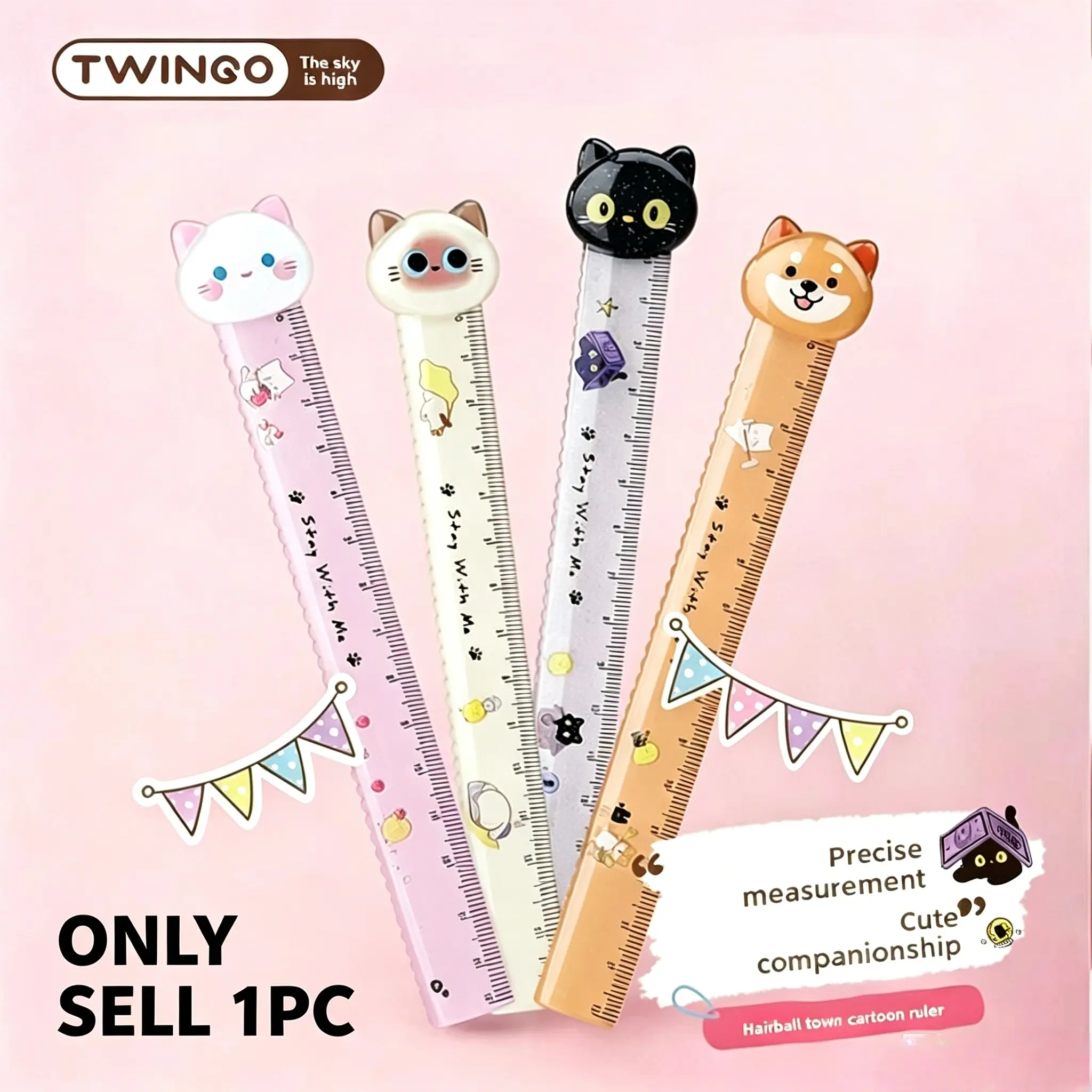 High-Beauty Ruler with Cute Fluffy Balls, 15CM Children's Ruler with Heart Design and Wavy Lines. An essential stress-relief study tool for students, this fashionable stationery can be used as party gifts or classroom prizes.