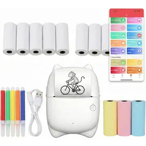 AI Voice Sticker Printer For Kids Voice Activated AI Image Generator Thermal Sticker Maker 13 Rolls Paper 6 Pens Portable Inkless Mini Printer