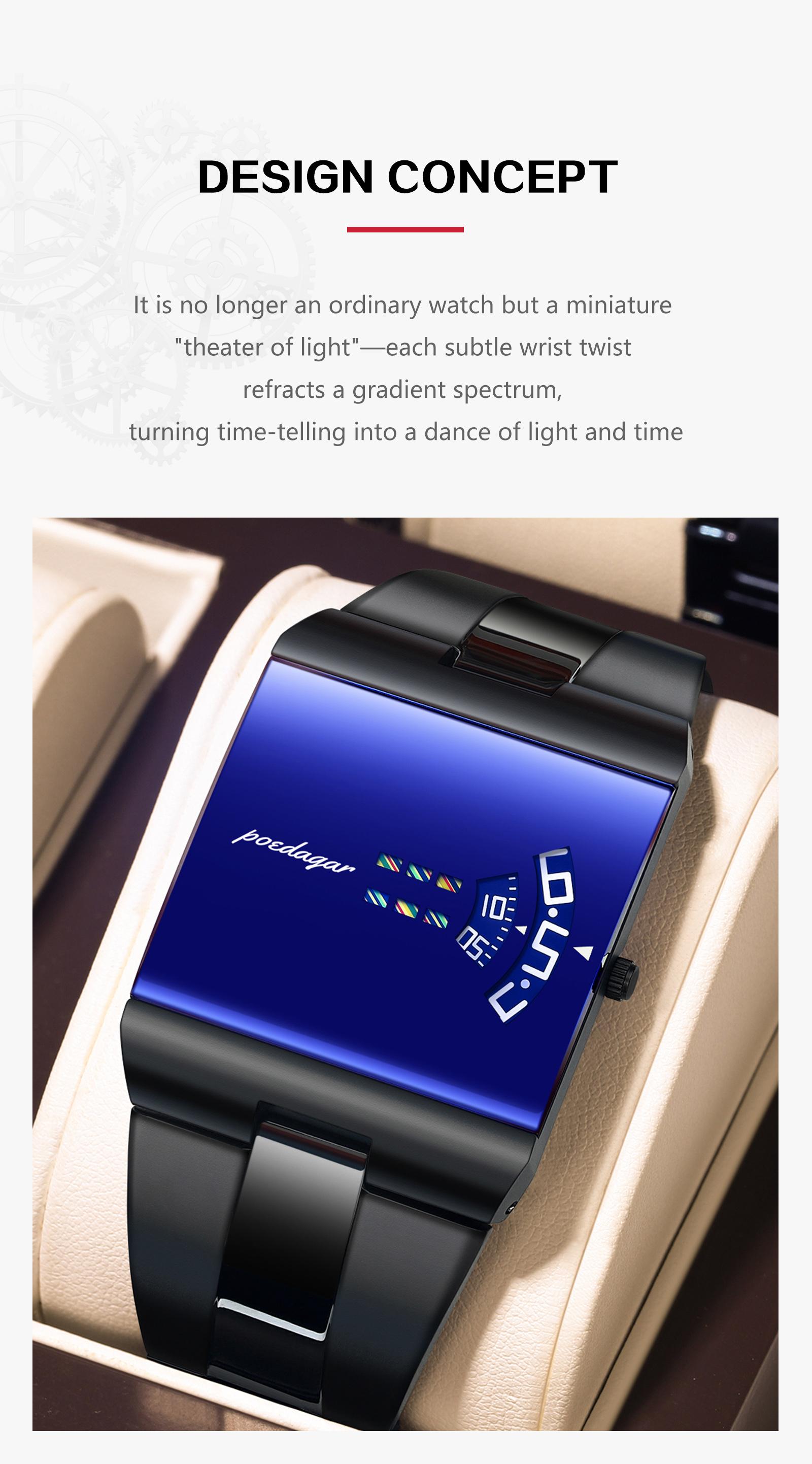 POEDAGAR Top Rectangular Original Men's Watch Waterproof Fashion Men's Watch Stainless Steel Quartz Sports Men's Watch