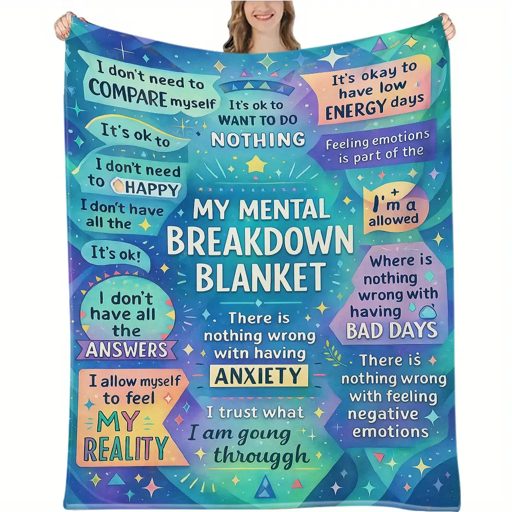 Soft Fleece Blanket with Positive Affirmations Anxiety Relief Self-Care Quotes Adult Mental Health Gift for Relaxation Home Office Everyday Use