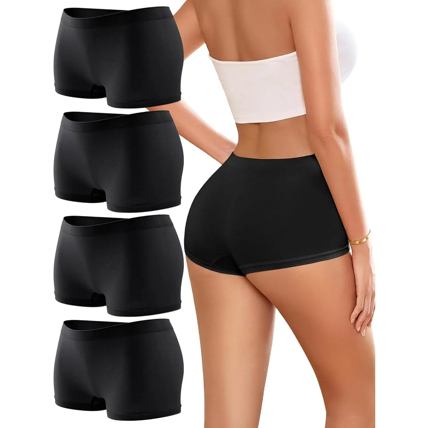 Women's Seamless Boyshorts Underwear, Soft Fabric Seamless Cut Full Coverage Stretch Boxer Briefs, A-Multicolor (4-Pack) for Leisure & Indoor Recreation
