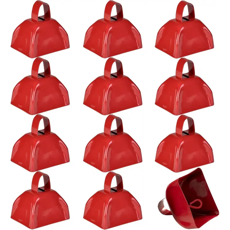 Metal Cowbell - 12 Pack, 3 Inch Red Cow Bells for Sporting Events, Cheering, Spirit, Loud Cow Bell Ideal Hand Percussion Cowbells Noise Makers for Sporting Events, Football Games, and Celebrations