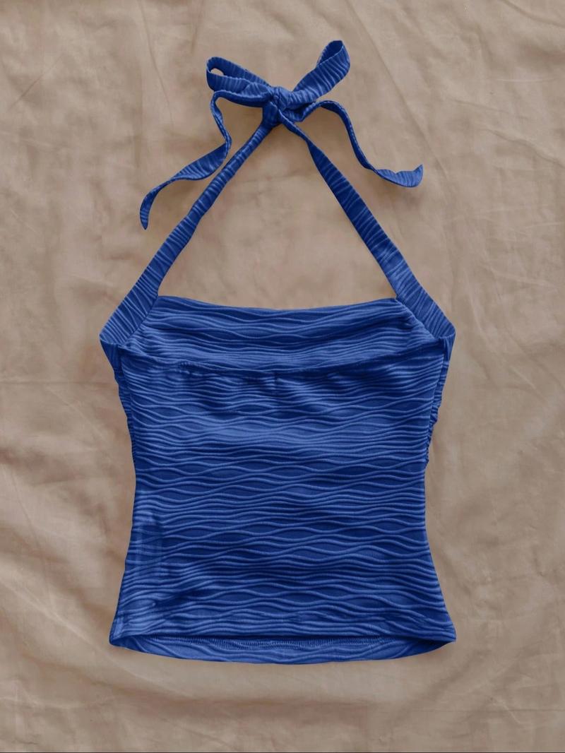 Women's Solid Boho Sleeveless Halter Top, Casual Minimalist Sleeveless Top for Summer, Ladies Clothes for Daily Wear