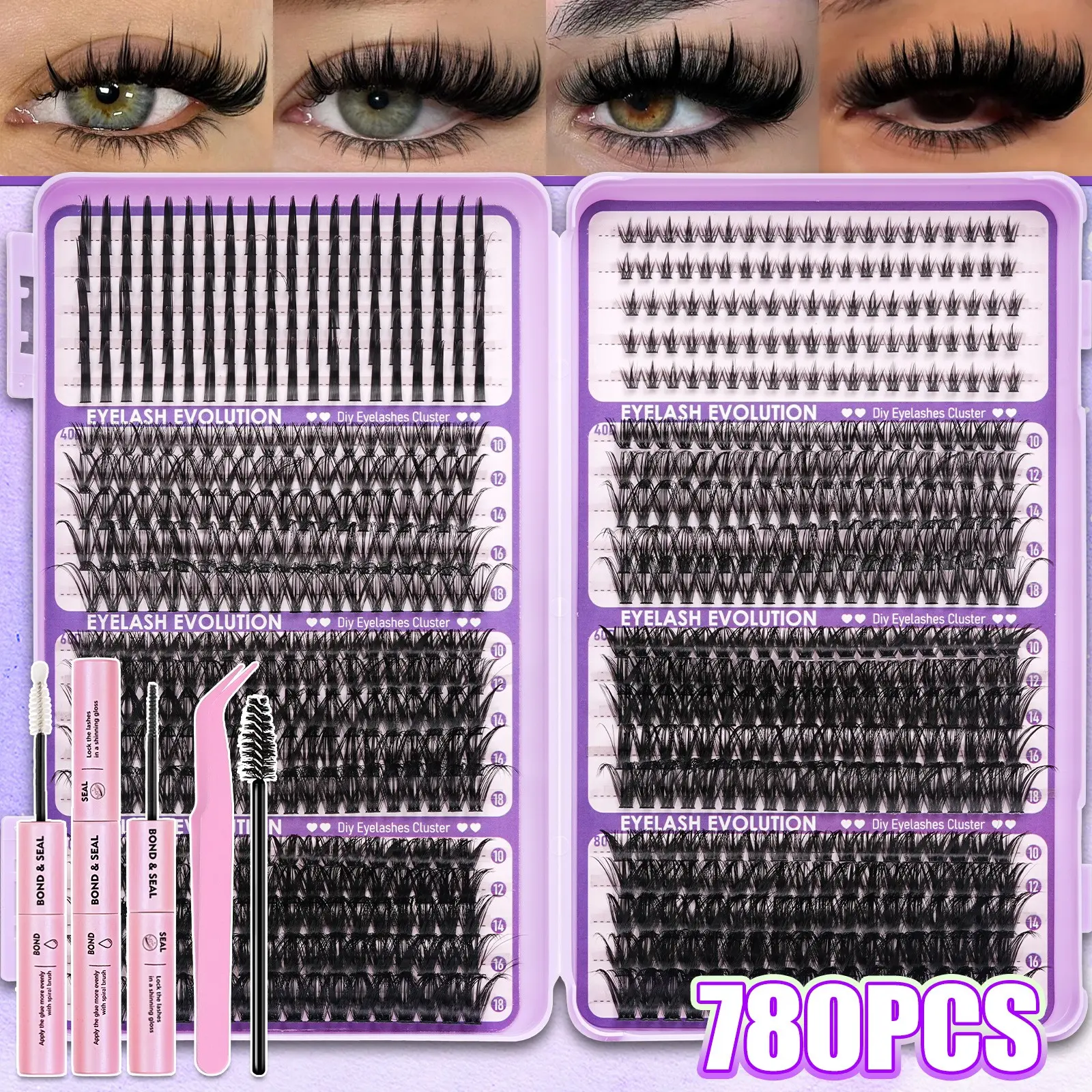 780 Pcs 5 Styles False Eyelashes with Lower Lashes and Large Cluster, Ideal for Beginners, Suitable for Various Makeup Looks