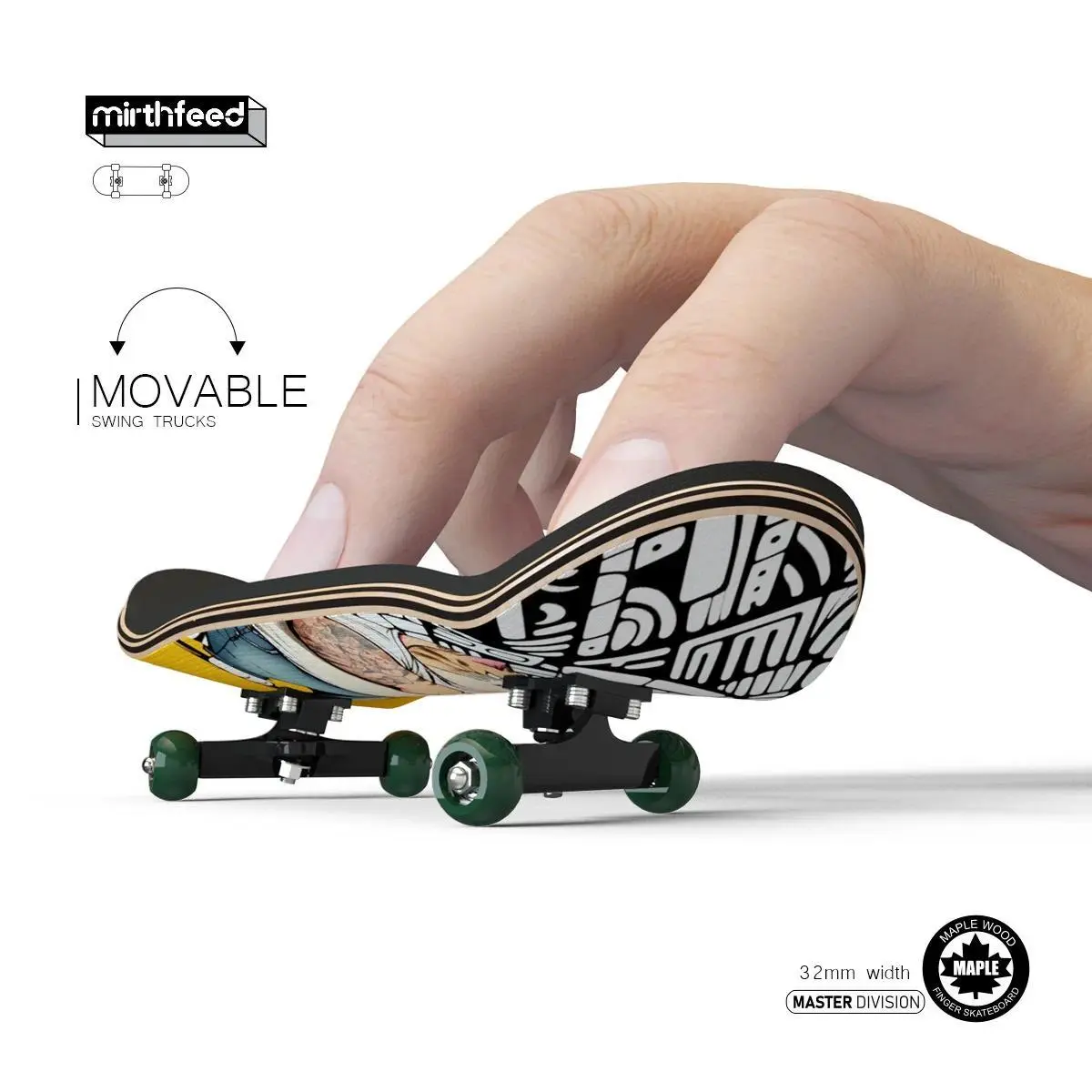 Professional Wooden Finger Skateboard DIY Toy Kit with Metal Bracket Bearings, Wheels, Special Effects Deck and Metal Parts for Skateboard Park Setup