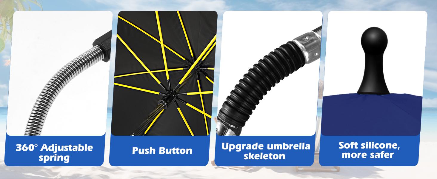 2PACK 48.8 inch Large Beach Umbrella with Clamp Sun Shade for Beach Chair,360 ° Adjustable UV Protection Golf Umbrella with Clip for Outdoor Stroller Wheelchair Camping Chair