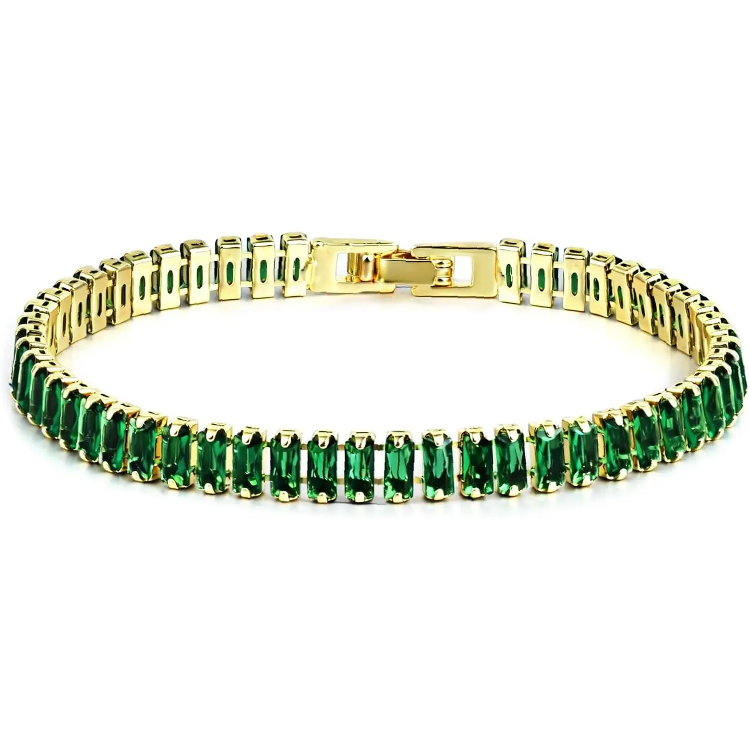 Baguette Tennis Bracelet for Women, 5mm Cubic Zirconia Bracelet | 14K  Plated, Multicolors , Stackable, Rectangle  Prom ,  Box Included