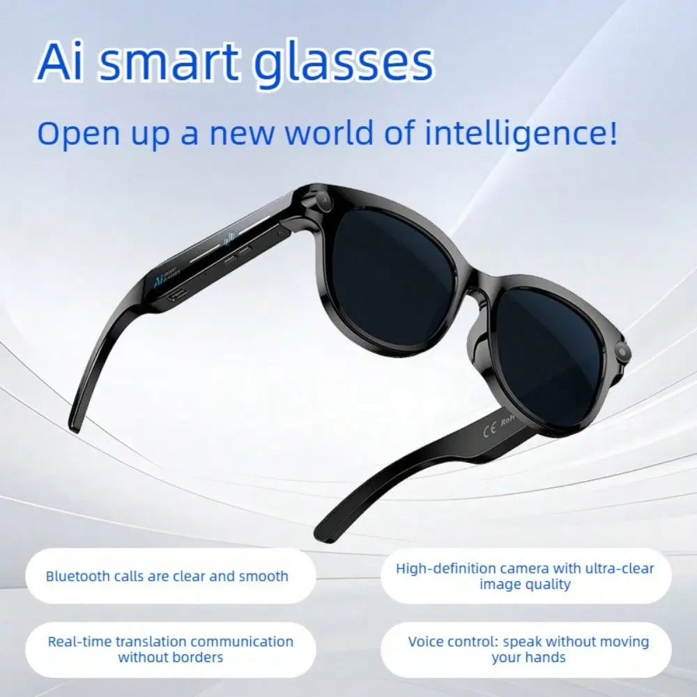 Ai Smart Bluetooth-compatible Glasses, Wearable Smart Glasses, 8mp HD Camera, First-Person View, Real-Time Translation, Interchangeable Lenses, Outdoor Travel, Vlog Gear