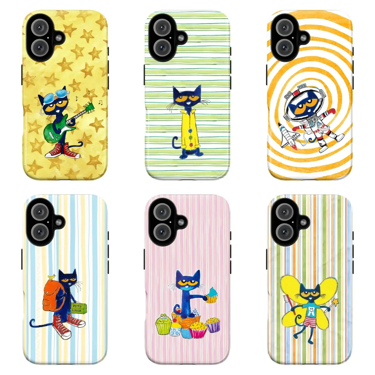 Whimsical Multi-Scene Pete the Cat Custom Smartphone Case - Shockproof, Soft Stripe, Cute Book Character Cellphone Shell - For iPhone 11-17 Pro Max, Samsung S22-S26 - Gift for Anime Lovers - Mobile Phone Accessories