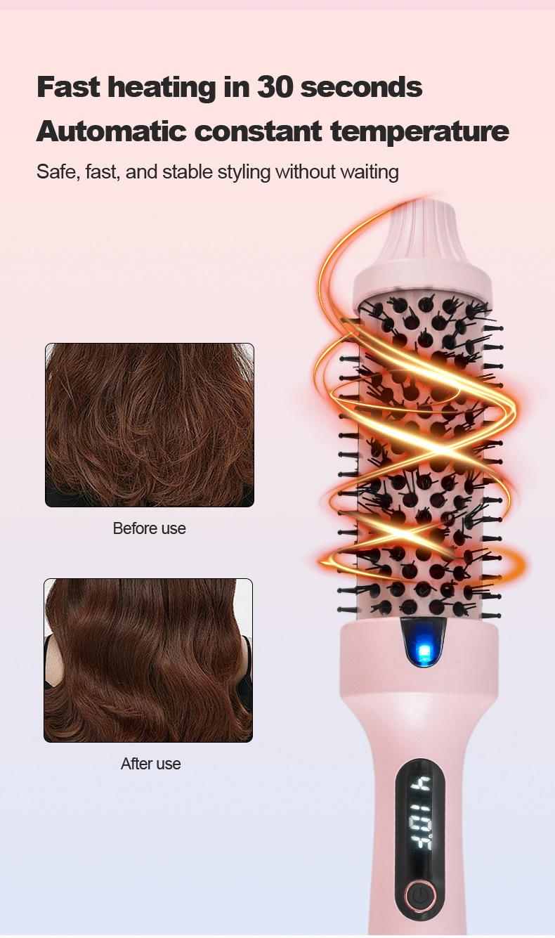 1.5inch Blowout Brush, Ionic Anti-Frizz Hair Curling Thermal Brush Curlingiron Hot Comb perfect for a quick style Fluffy Not damaging hair quality Rechargeable Heated Curler