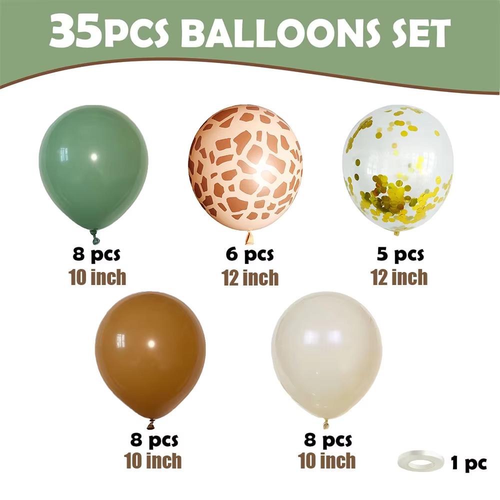35pcs/set 12 inch Sage Green Deer Print Confetti Balloon Set Zoo Jungle Dinosaur Theme Birthday Wedding Graduation Decorations