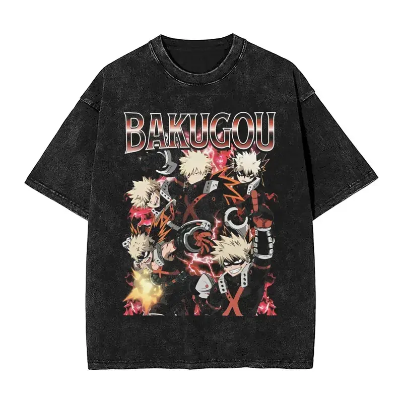 Katsuki Bakugo My Hero Academia Graphic T Shirt Streetwear Hip Hop Vintage T-Shirt MHA Anime Tee Shirt Men Women Cotton Harajuku