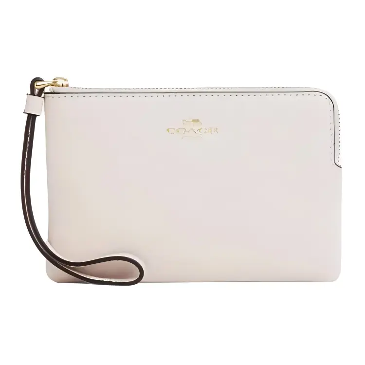 COACH Corner Zip Wristlet – Small Women’s Leather Handheld Bag with Pebbled Texture, White