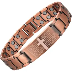 Men's Cross Copper Magnetic Bracelet, with Super Strong Magnets, Adjustable Link Jewelry Box Gift (with Size Tool), Copper, No Gemstones, Fashionable and Exquisite Gift for Family, Friends, or Dad