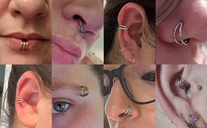 FASACCO 5 Count 20G 18G 16G Nose Rings Hoop Set Double Triple 316L Surgical Steel Nose Hoop Helix Septum Piercing Cartilage Hoop for Women Trendy