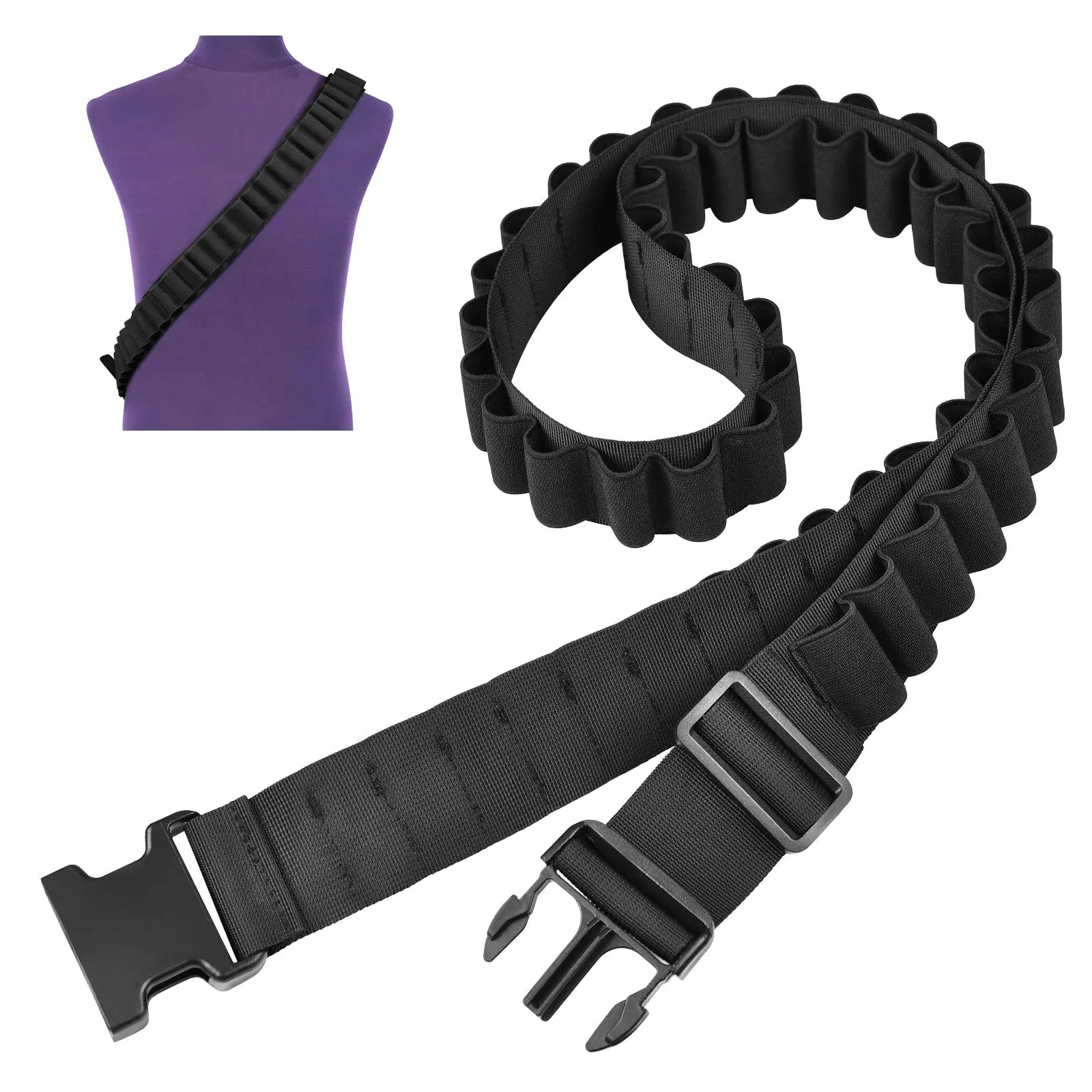 50 Rounds 12/20 Gauge Shotgun Shell Bandolier Strap, Adjustable Shotgun Shoulder Carrier Holder Sling for Hunting
