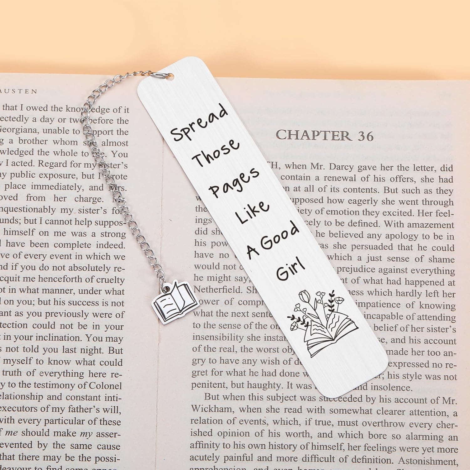 Stainless Steel Bookmark, 1 Count Letter Pattern Book Mark with Chain, Reading Bookmark, Book Accessories, Bookworm Gift, Book Club Gift for Women & Girls