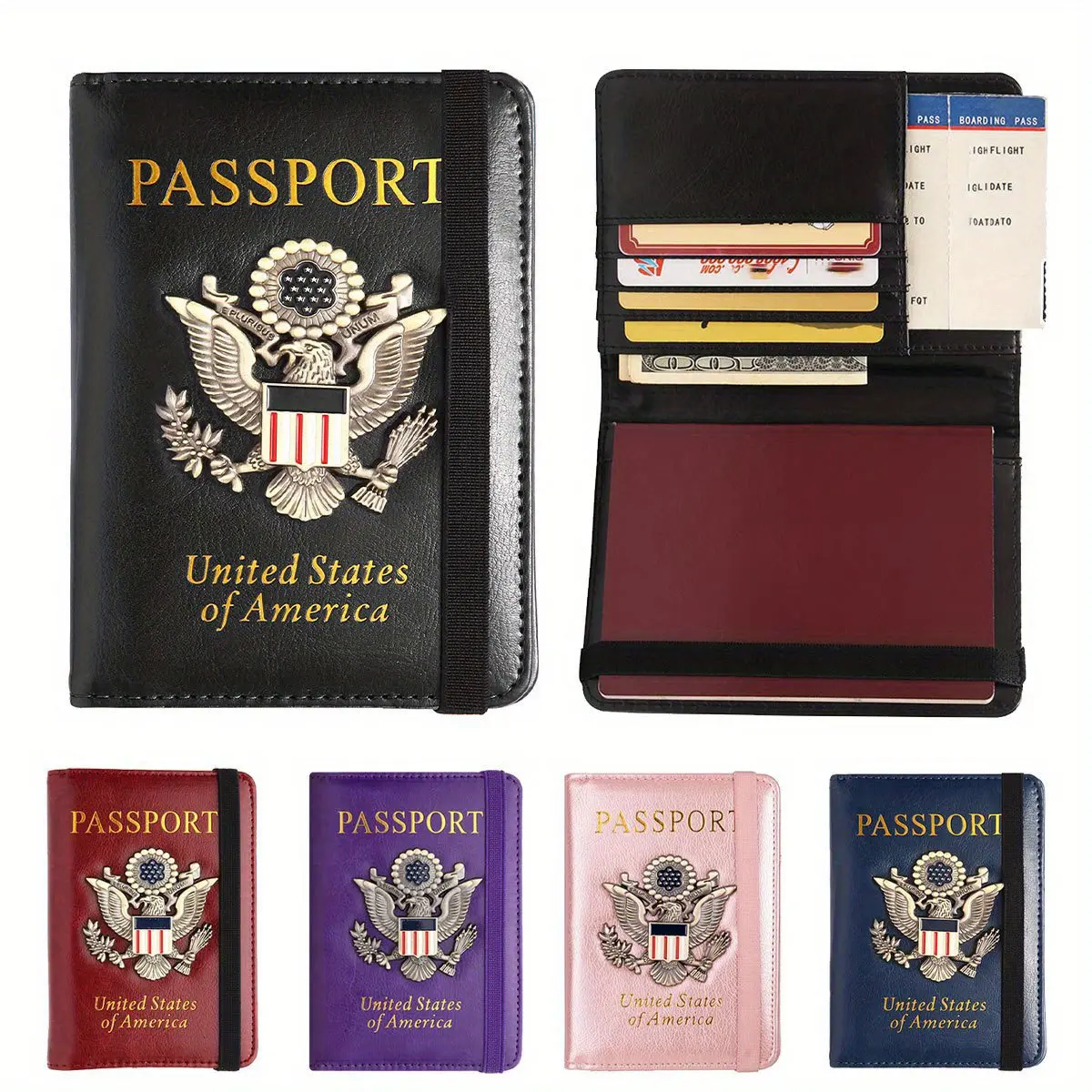 RFID anti-magnetic passport holder, Amazon passport holder, American-style metal badge case, multi-card slot elastic passport cover