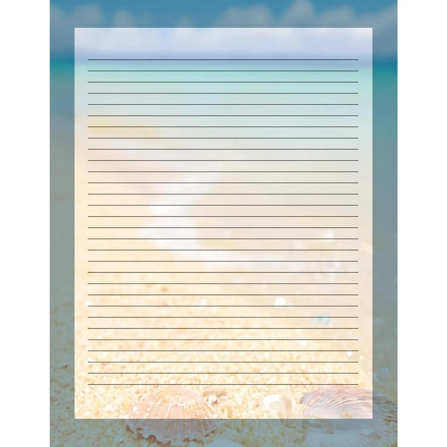 Sandy Shores Lined Letterhead Stationery Paper - 50 Sheets 8.5" x 11" Decorative Writing Paper - 28lb Bond (105gsm) for Summer Invitations Notes Events Announcements