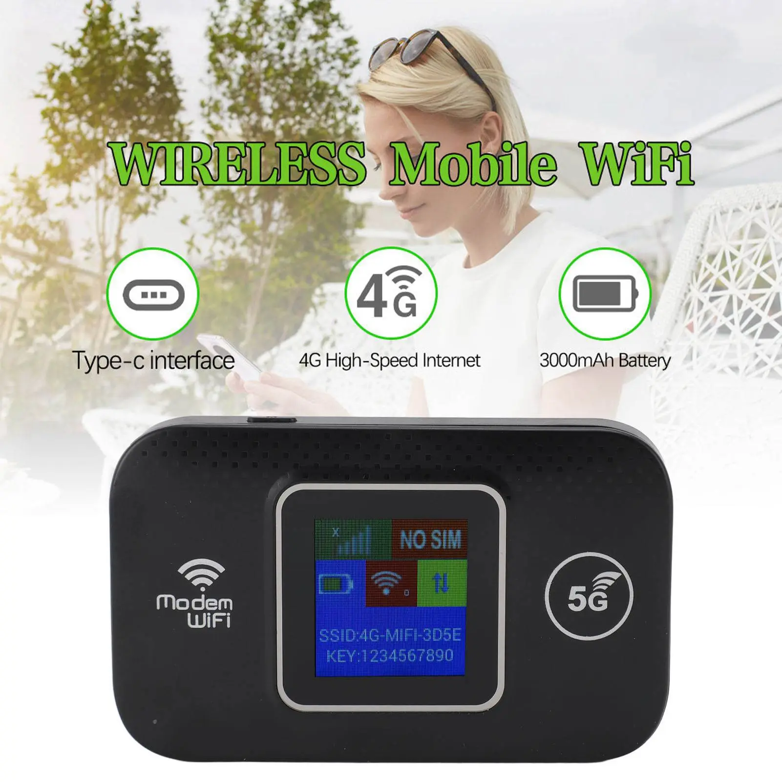 Portable 4G Wireless Mobile WiFi Router Modem, 300Mbps High Speed, Security Encryption, Plug-and-Play, SIM-Compatible, Charging-Ready for Europe Cell Phones