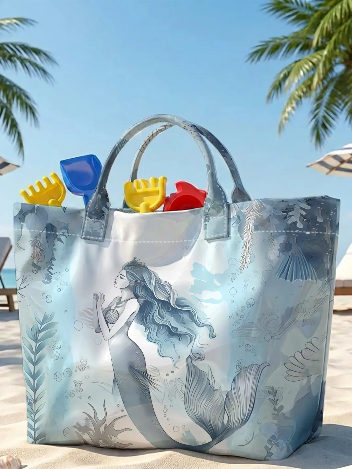 Fashion PVC Large Capacity Women's Tote Bag, Mermaid Seaweed Pattern, Casual Duffel Bag for Daily Use, Shopping, Travel, Phone & Wallet