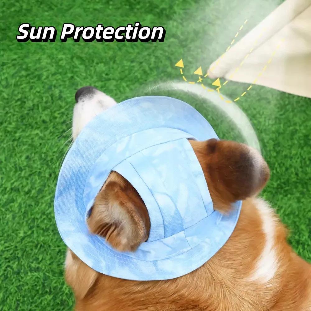 Dog Cotton Sun Hat With Ear Holes Round Brim Puppy Kitten Bucket Hat Outdoor Sun Protection Pet Caps for Small Medium Cat Dogs