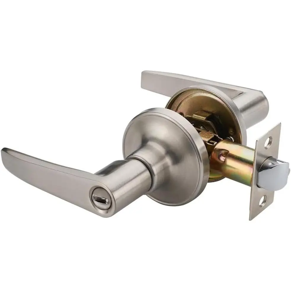1 Pack of  Lever Bathroom Door Lever Handle Lock,  Door Knob Hardware,Nickel Brushed Color (MR802bk)