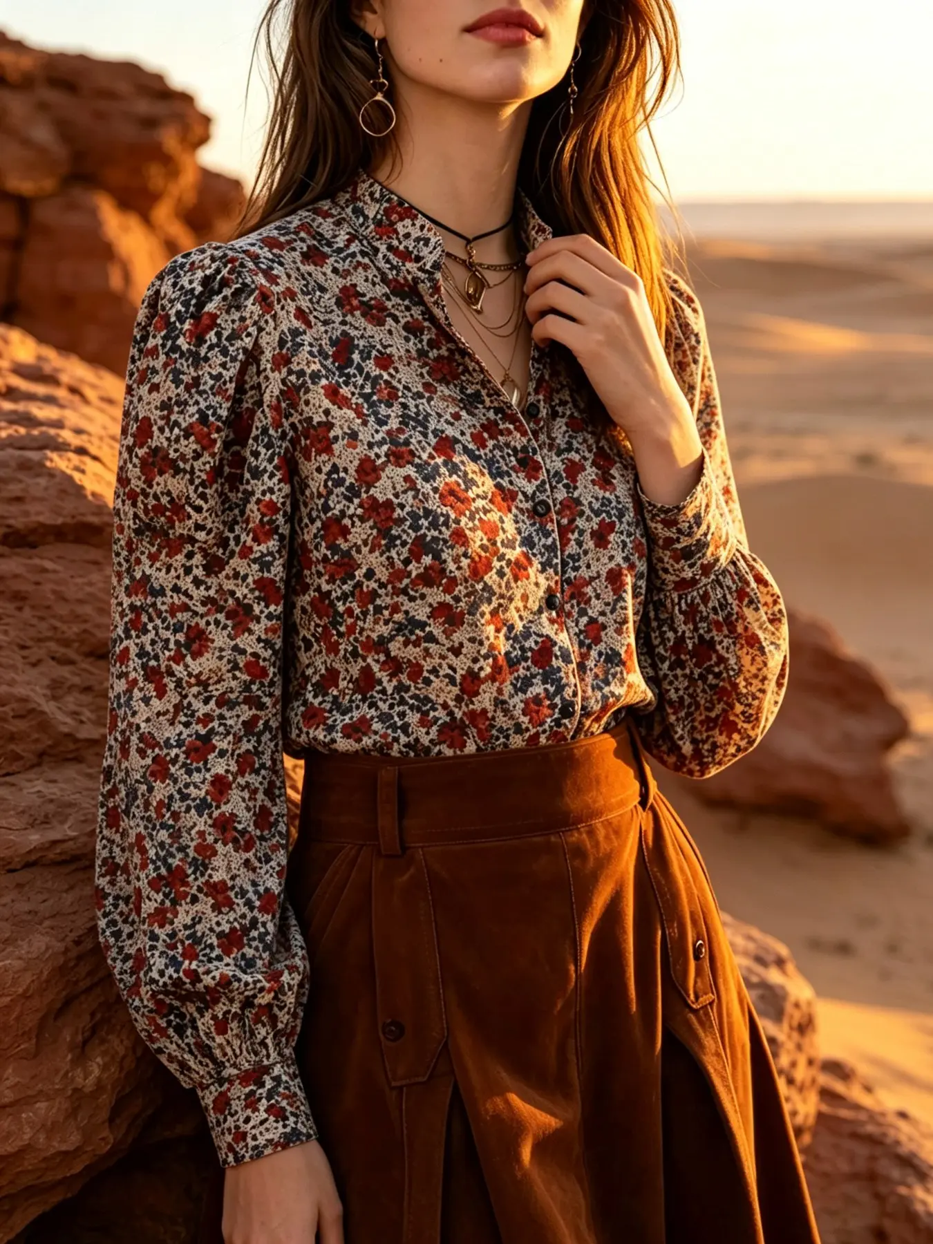 Women's Vintage Floral Bubble Sleeve Shirt, Comfortable Casual Blouse, French Style Soft Top, All-Season Versatile Clothing