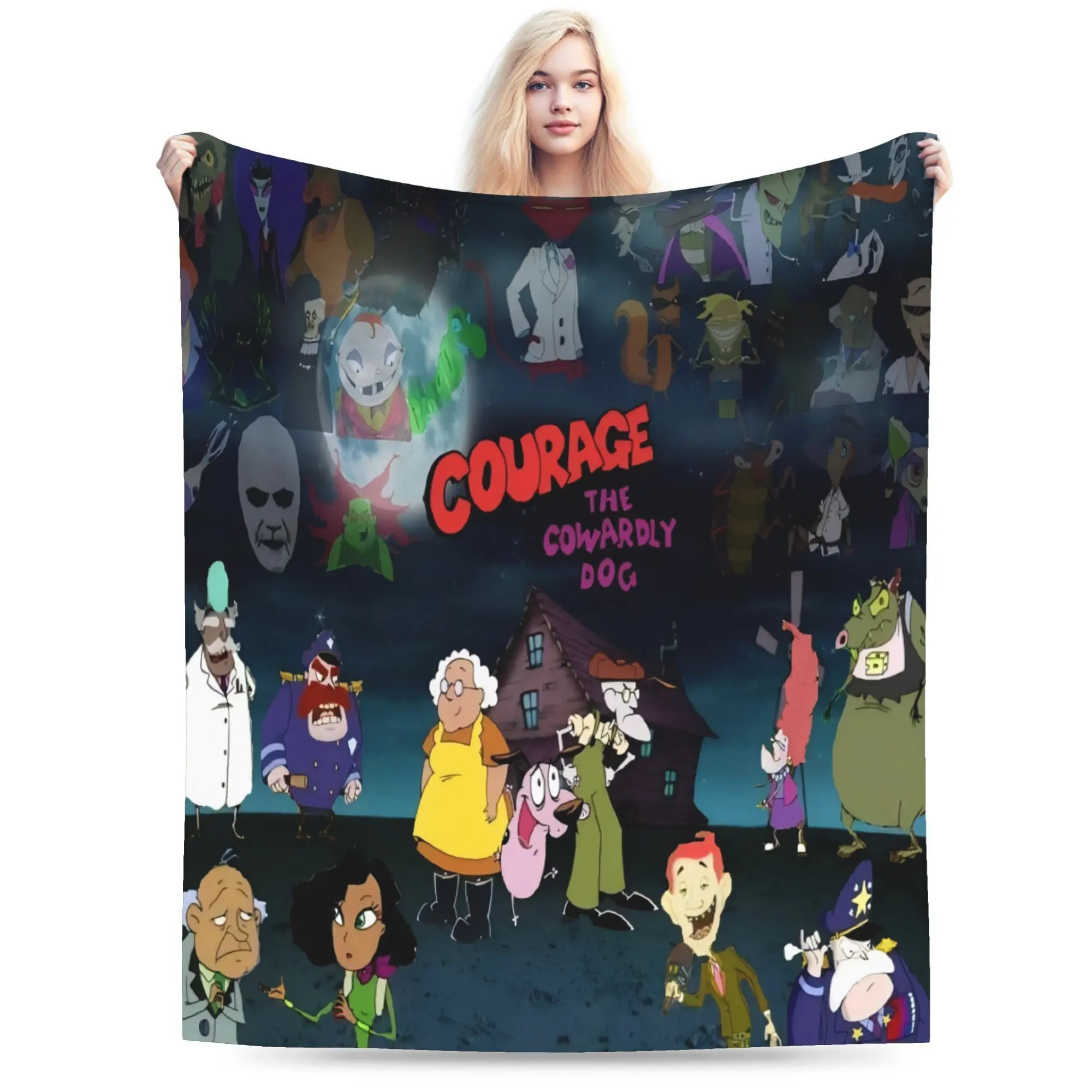 Brave the Cowardly Dog Cartoon Theme Print Flannel Blanket - Super Soft All Season Suitable for Bedroom, Travel, Camping Essential, Perfect Gift