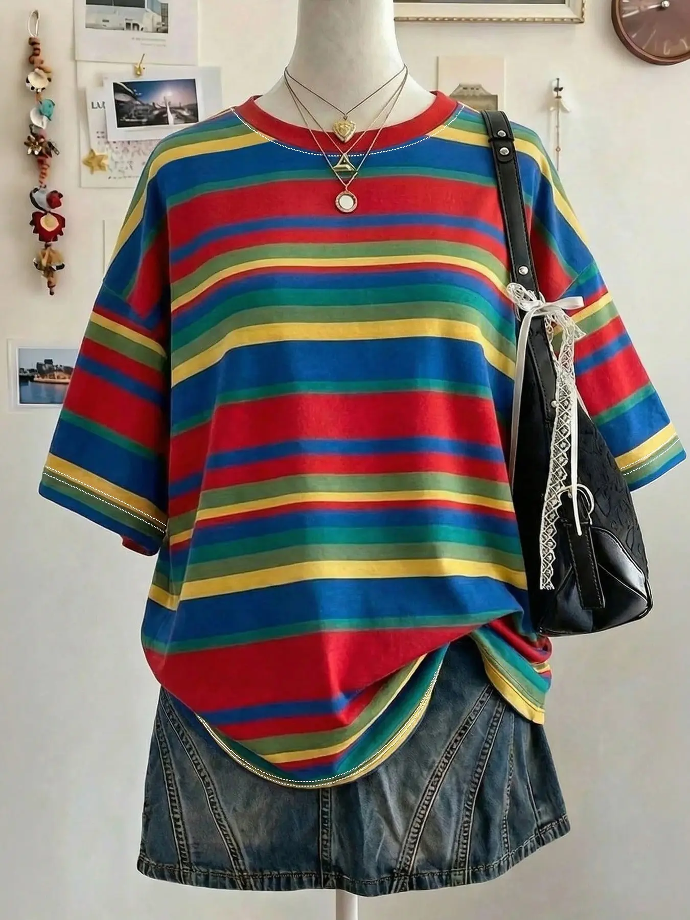 Summer Women's Striped Print Short Sleeve T-Shirt, Comfortable Breathable Soft Mature, Casual Loose-Fitting Top, Trendy Fashion