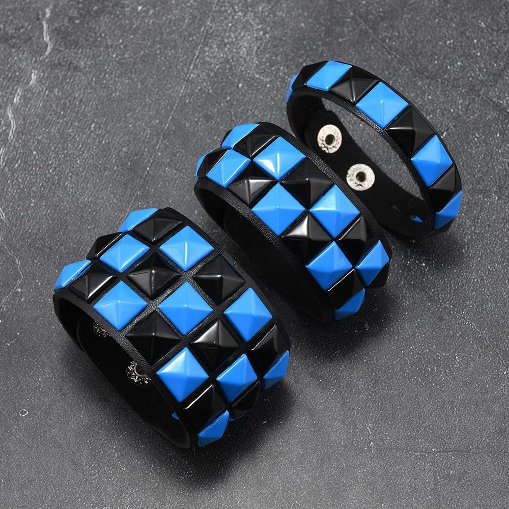 3Pcs/Set Fashion Contrasting Rivets Leather Wrist Friendship Big Wide Bracelet For Male Female Buckle Vintage Punk Jewelry