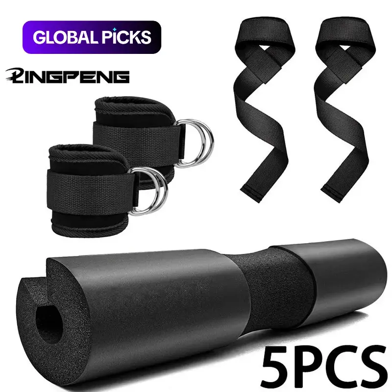 Squat Pad Set - Foam Barbell Pad for Squats Cushion, Lunges & Bar Padding for Hip Thrusts - Standard Olympic Weight Bar Pad - With Ankle Straps, Wrist Straps, Gym Accessories for Weightlifting Home Workout Gym Equipment #GLOBAL PICKS