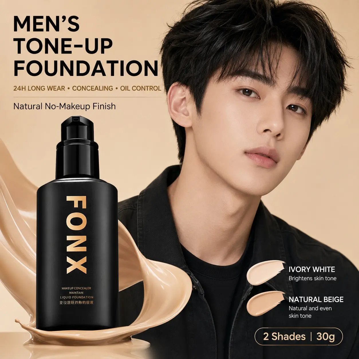 Fonx Setting Concealer Foundation Liquid, Men's Foundation, Hydrating Lightweight, Breathable Coverage, Affordable Bb Cream, Natural Look, Quick Makeup