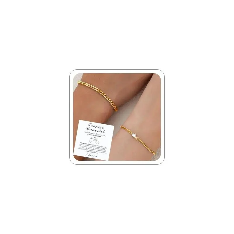 Promise Couple Bracelets For Women Men Permanent Couples Soulmate Distance Relationship Bracelet Stainless Steel Matching Locked Heart Rhinestone Cuban Chain