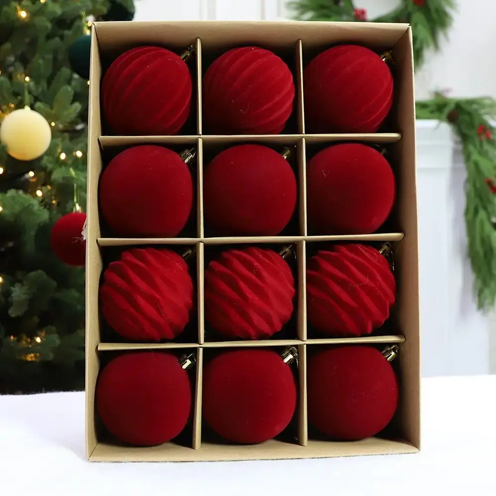 12-Pack Velvet Christmas Ornaments 🎄❄️ - Red Snowflakes with Gold Tassels, Perfect for Christmas Tree & Home Decor, Black Friday Deal: Ideal Christmas/New Year Holiday Gift