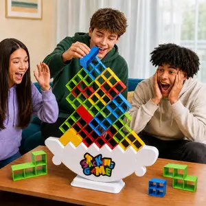XL Giant 48PCS Stack Game for Adult & Kids, 3D Tetra Board Tower Attack Games for Family Travel Party, 2 Players Balance Stacking Toy, Team Toys Building Block