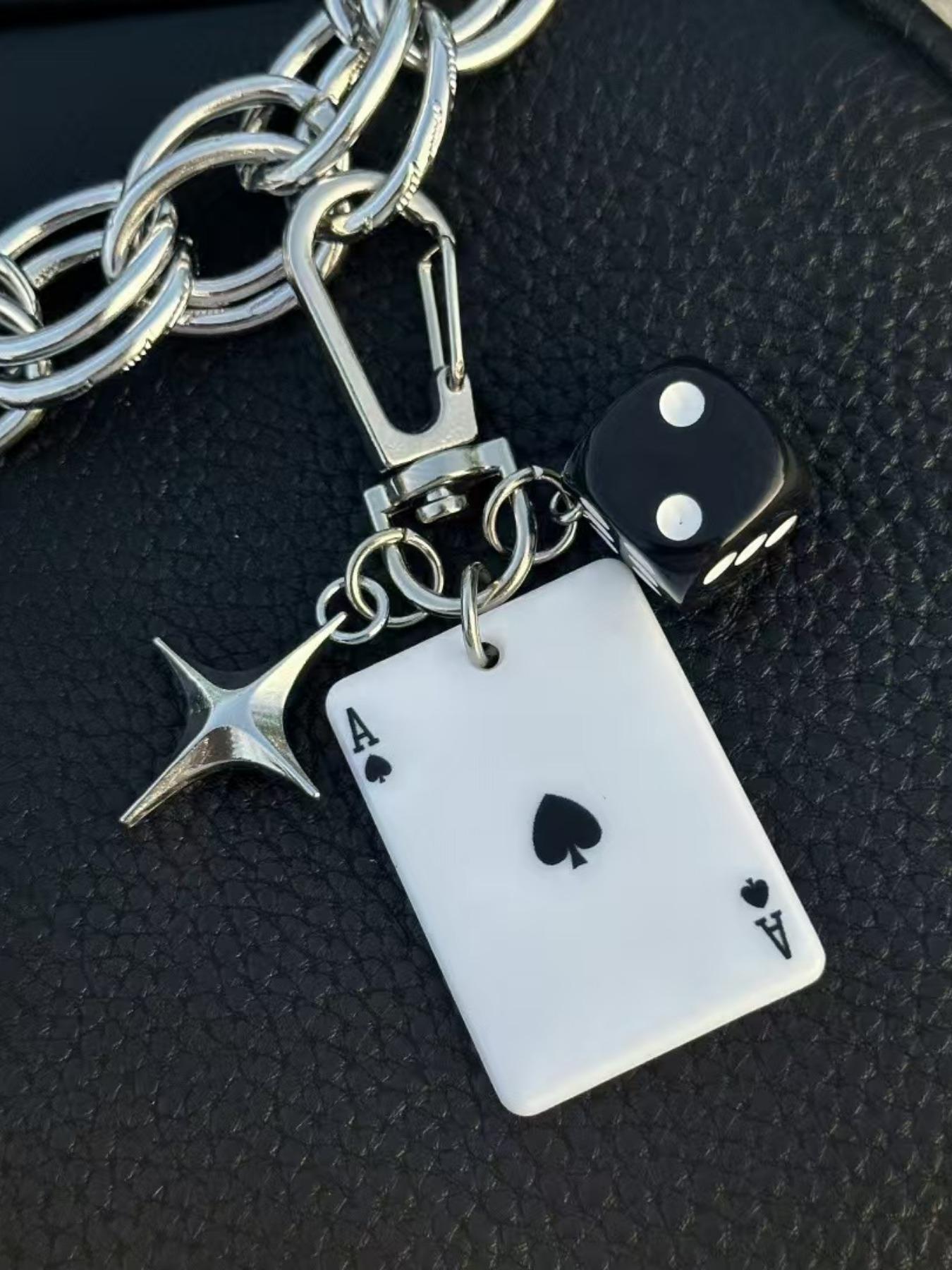 Poker Dice Keychain Set with Star Pendant, Club Diamond Alloy Metal Keychain for Bags, Cartoon Number Theme Jewelry, Car Key Chain Accessories