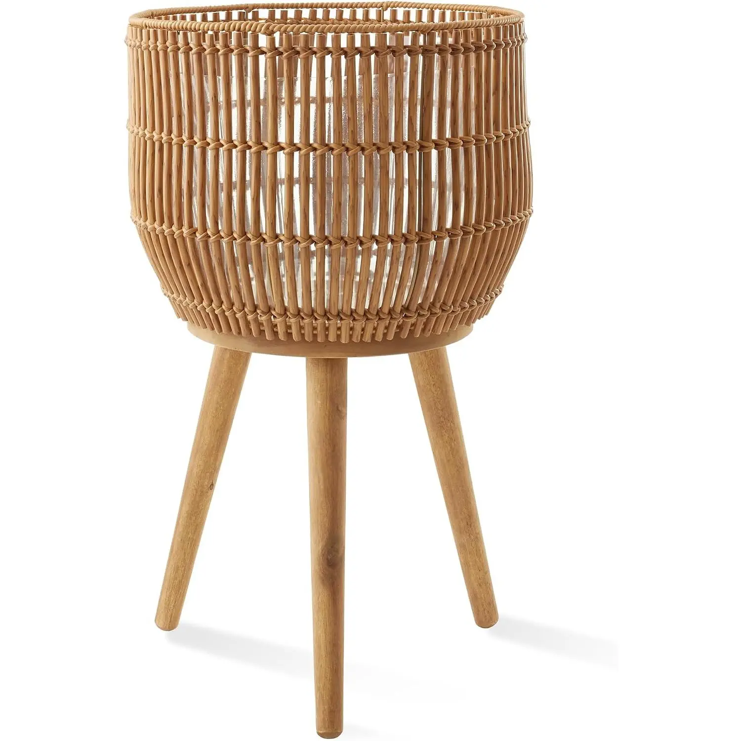 Indoor Planter with Stand, Natural Floor Planter with Wood Legs, Large Plant Pot Cover with Liner for Houseplants, Flower Pots and Trees