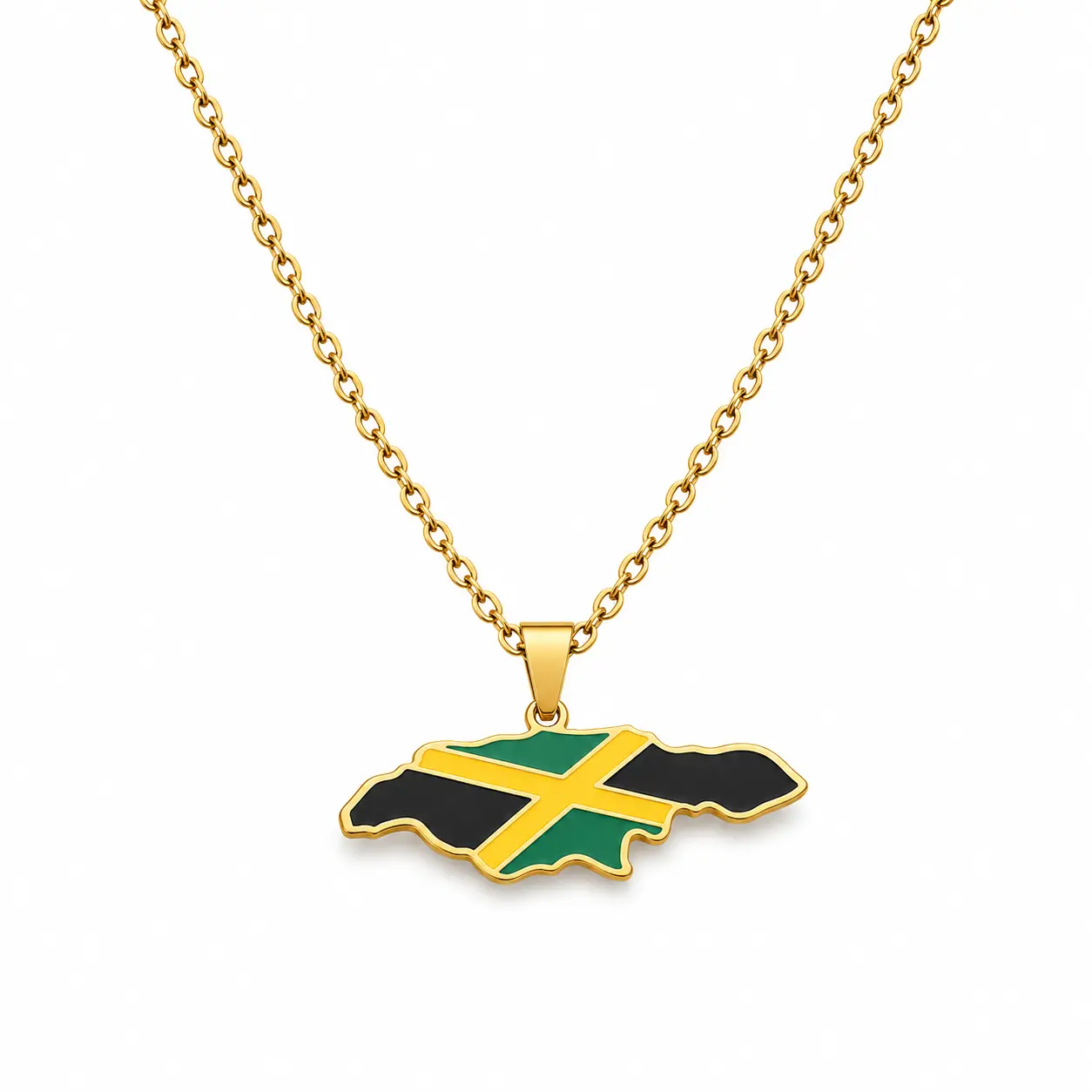 Jamaica Map Pendant  18K Gold Plated Stainless Steel Caribbean Flag Travel Jewelry for Men Women Hip Hop Streetwear Statement  Gift