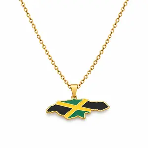 Jamaica Map Pendant  18K Gold Plated Stainless Steel Caribbean Flag Travel Jewelry for Men Women Hip Hop Streetwear Statement  Gift