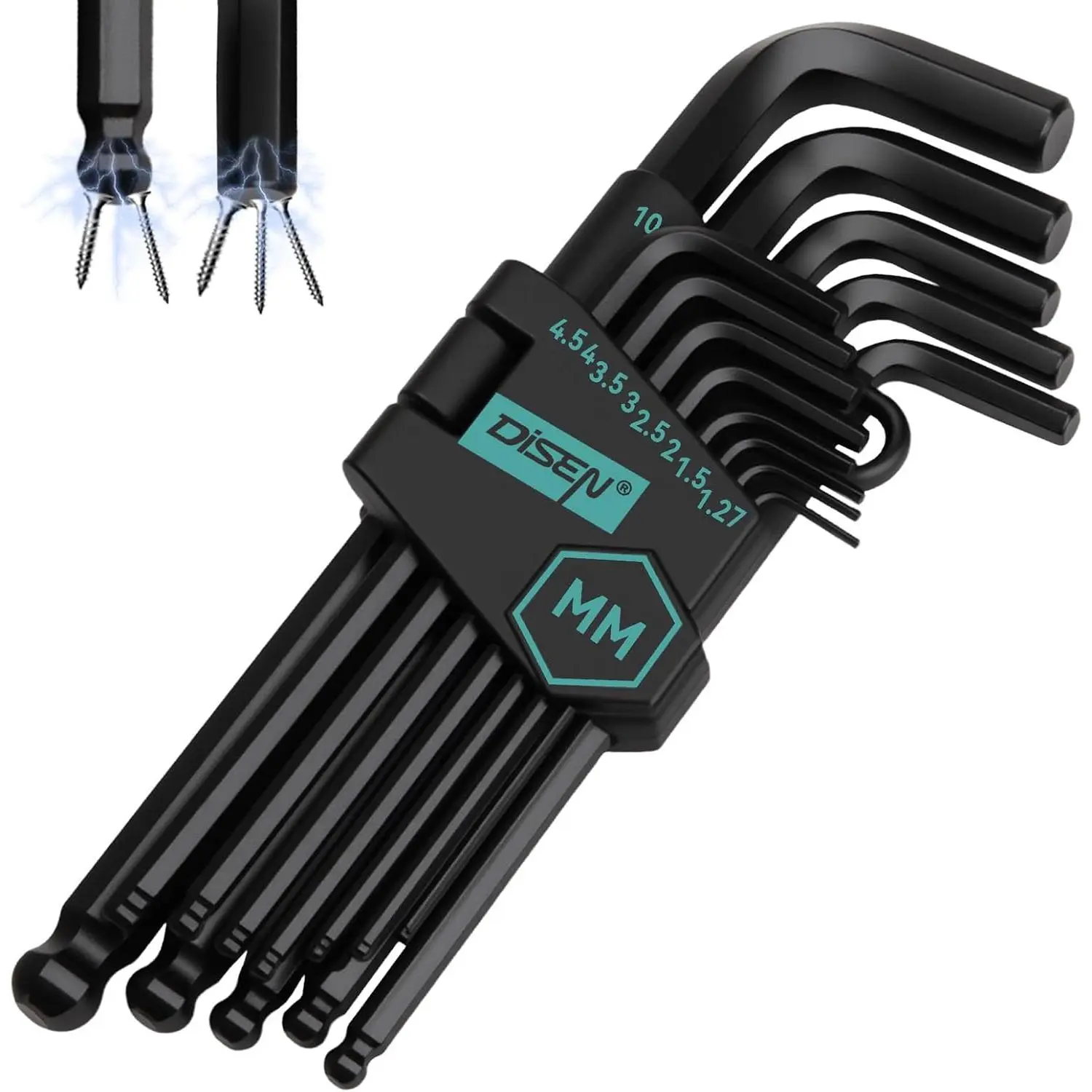 13pcs Keys Metric Hex Key Wrench Set, 1.27-10mm Long Arm Ball End Chrome Vanadium Anti-Corrosion Auto Repair (millimeters measurement included for)