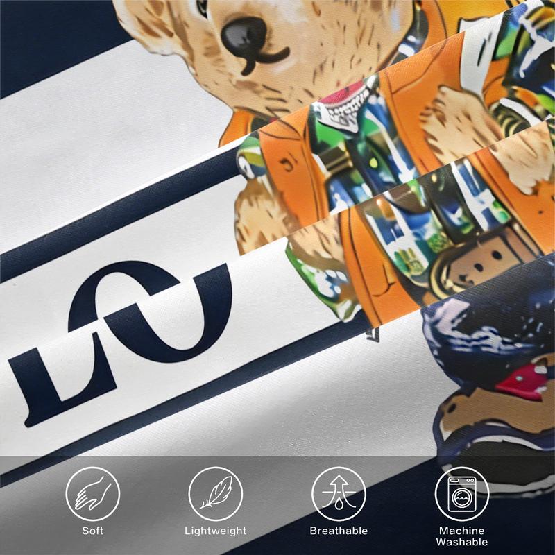 Teddy bear printed pattern bed sheet, comfortable printed pattern, including 1 bed sheet and 2 pillowcases, comfortable bedding, anti slip dust cover suitable for bedrooms and guest rooms, suitable for adult gifts