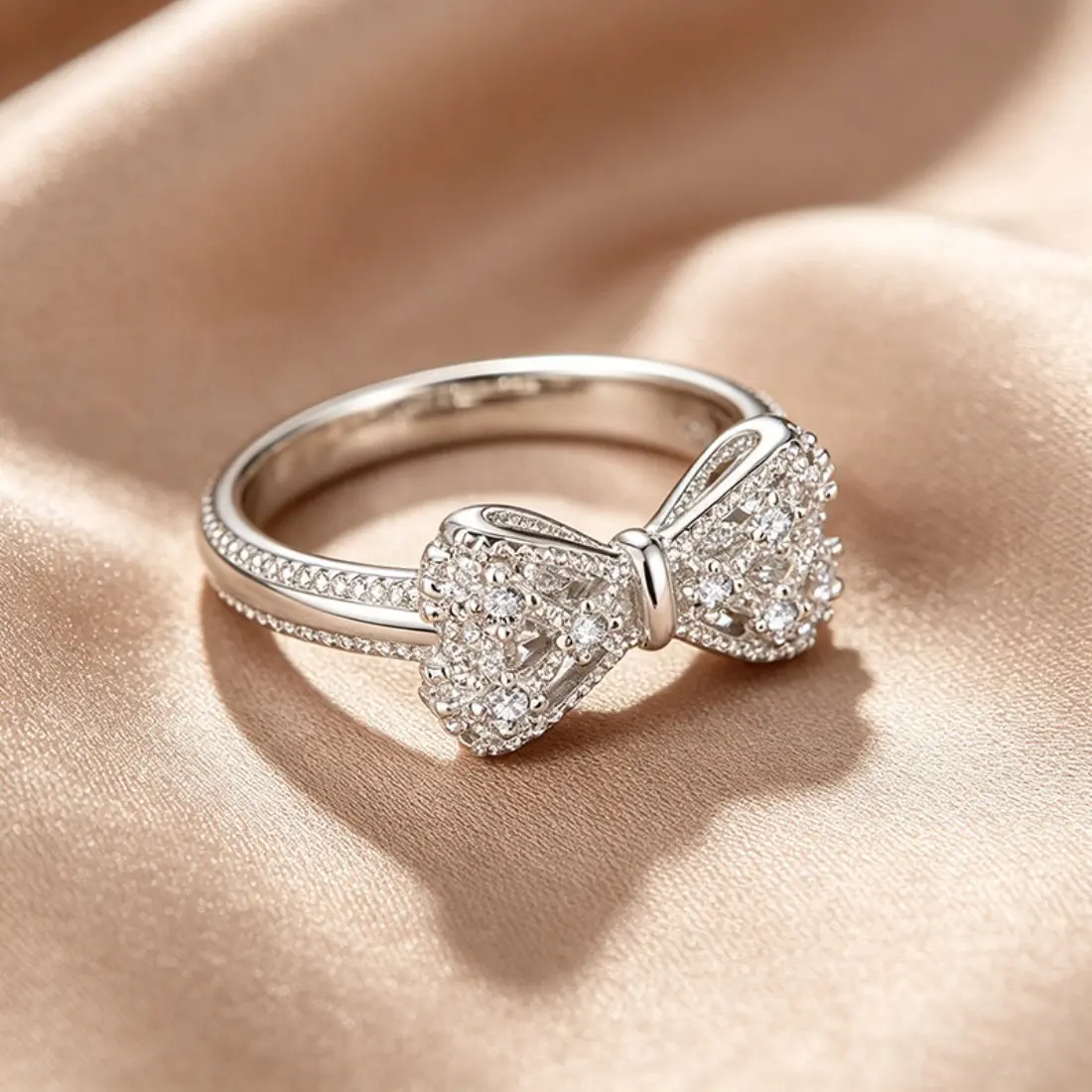 Bow Ring for Women, Dainty Rhinestone Bow Knot Ring, Minimalist Coquette Jewelry with Sparkling Crystal Detail, Elegant Japanese Korean Inspired Fashion Ring for Everyday Wear, Date Night & Parties