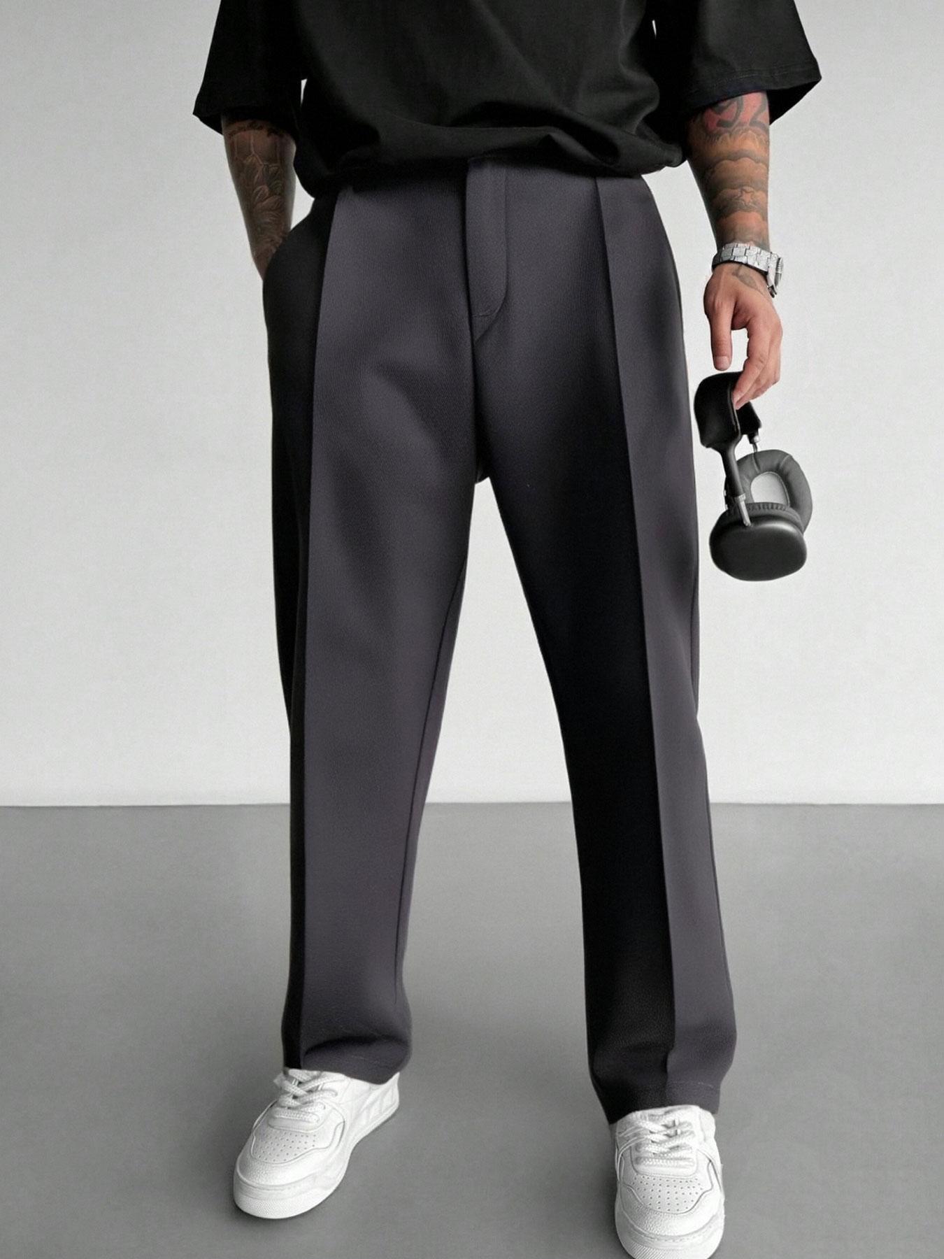 Men's Solid Pocket Straight Leg Pants, Regular Fit Casual Comfy Trousers for Office Work Business Formal, Men's Bottoms for All Seasons, Casual Plain Trousers, Menswear