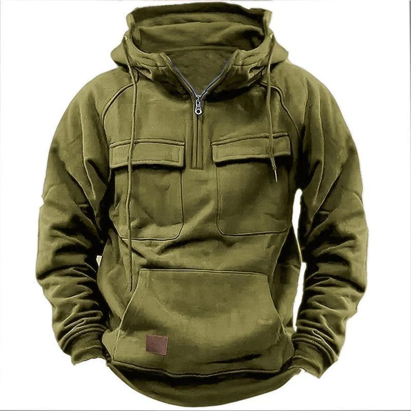 Men Tactical Sweatshirt Quarter Zip Cargo Pullover Hoodies Workout Gym Men Fashion Outdoor Hoodies Casual Tops summer outdoor sport Fabric Long Sleeve