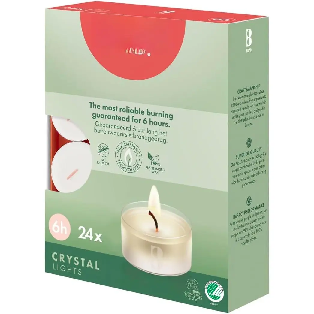 Tealight Candles - Clear Cup - White - Box of 24 Transparent Tealights - Long  Time of 6 Hours - Unscented -  - Includes  Vegan Wax - No Palm Oil, Packaging May Vary